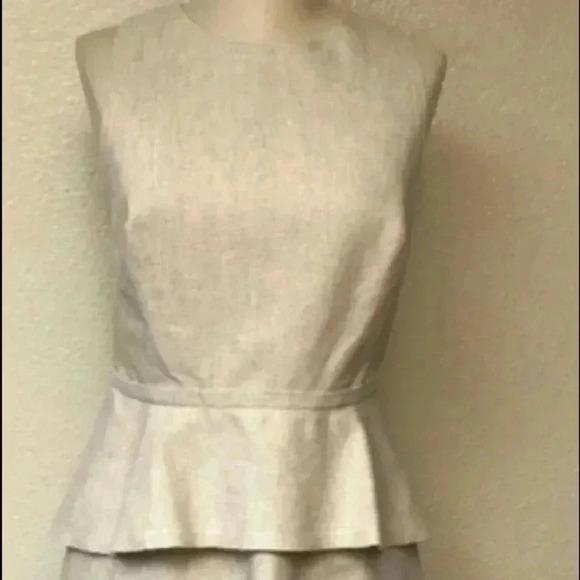 Banana Republic Linen Peplum Oatmeal Canvas Retro Y2K Granola Girl Dress Size 0 - Picture 3 of 5